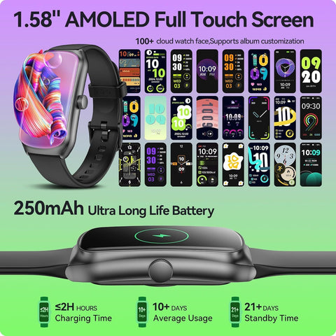 AMOLED Smart Watch – Unisex Fitness Tracker with Heart Rate, SpO₂ & Sleep Monitoring