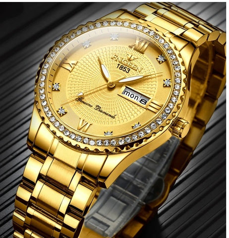 Waterproof Gold Men’s Watch – Classic Stainless Steel Quartz Analog