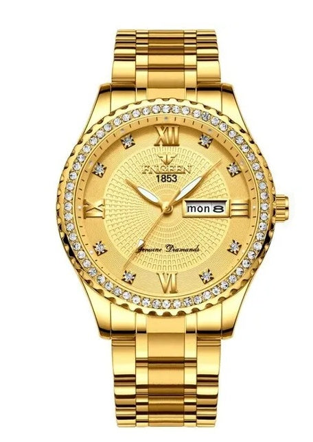 Waterproof Gold Men’s Watch – Classic Stainless Steel Quartz Analog