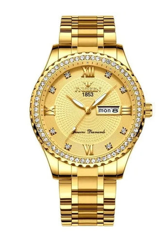 Waterproof Gold Men’s Watch – Classic Stainless Steel Quartz Analog