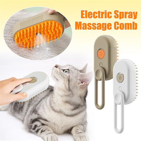 3-in-1 Electric Cat & Dog Steam Brush – Grooming, Massage & Hair Removal