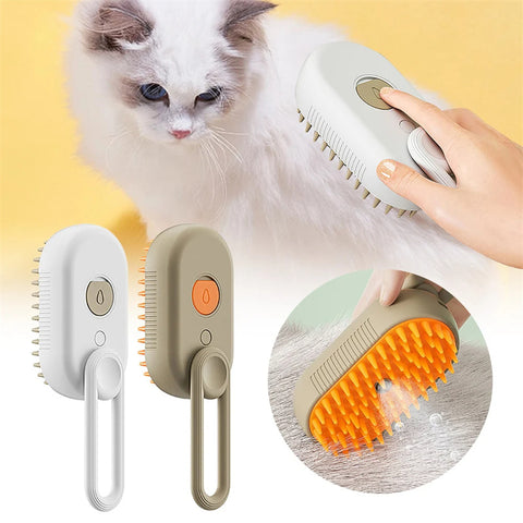 3-in-1 Electric Cat & Dog Steam Brush – Grooming, Massage & Hair Removal