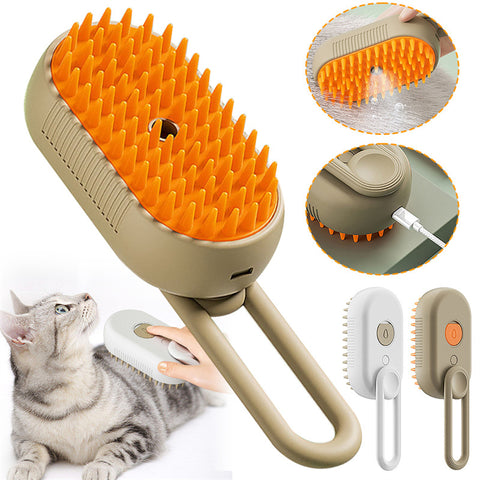 3-in-1 Electric Cat & Dog Steam Brush – Grooming, Massage & Hair Removal