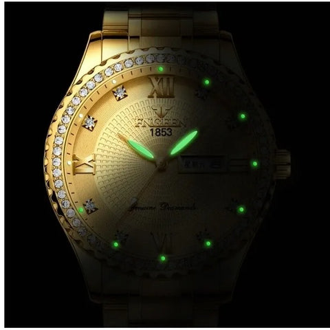 Waterproof Gold Men’s Watch – Classic Stainless Steel Quartz Analog